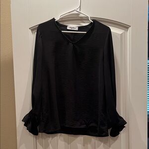 Elegant Black Blouse with Ruffled Sleeves
